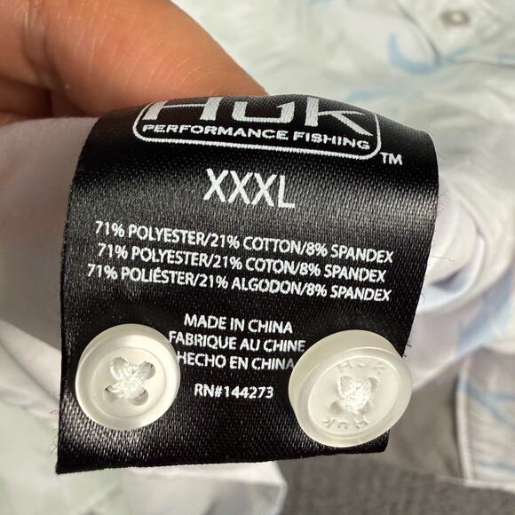 Huk Kona Shirt Mens 3XL White Fishing Performance Stretch Button Down Fish Print - Picture 7 of 13